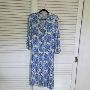 Zara Long Sleeve Dress in Blue and White Pattern